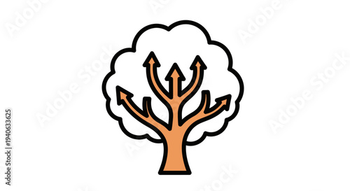 Tree icon with multiple arrows symbolizing growth and development