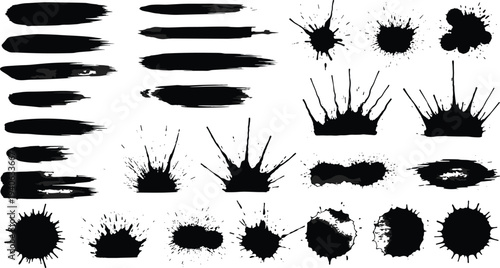 Black ink splatter texture, grunge brush stroke design, abstract artistic background, creative paint blot illustration, expressive graphic element for artwork