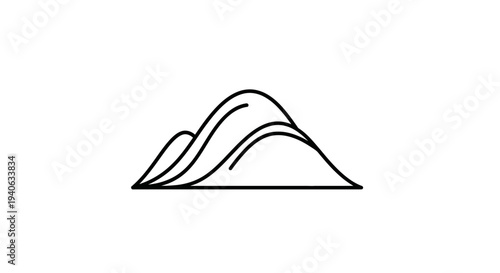 Minimalist Black Line Art Illustration of Abstract Mountain Peaks or Rolling Hills Isolated on White Background