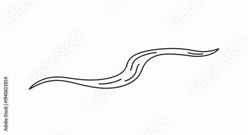 Line art vector icon of a nematode worm, a generic simple invertebrate animal. Minimalist black and white outline for biology or science.