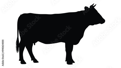 A black silhouette of a cow standing still
