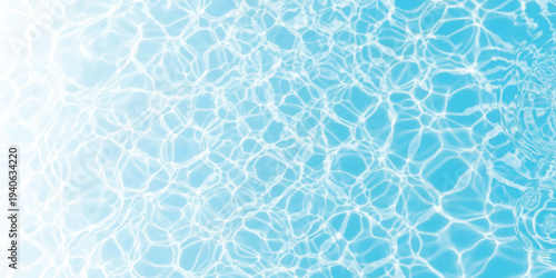 Bright blue water surface texture with shimmering light caustics and a soft fade to white