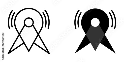 Telecommunication tower icons with signal waves for radio and wireless connection concept isolated on white background.