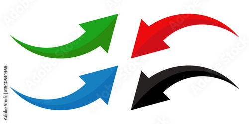 Set of colorful curved arrows pointing up and down for growth and direction concept .