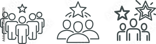 Three groups of people icons with star ratings for ranking or feedback