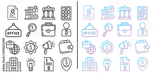 business finance line icon set vector illustration, office banking money management symbols. gradient  Editable line icons. Vector illustration.