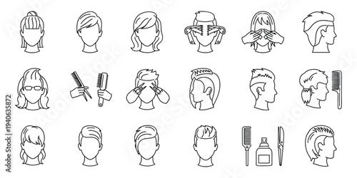 Collection of 15 detailed black and white line drawings of various objects