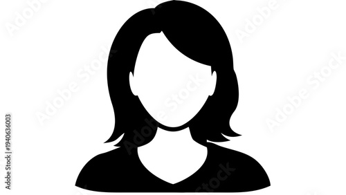 girl user profile silhouette icon, simple black vector avatar, transparent background