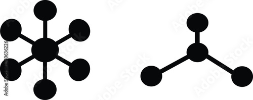 Black molecular structures on white background showing radial and triangular arrangements molecule