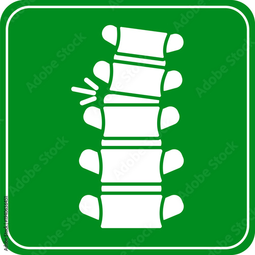 Spinal column icon with damaged disc representing back pain and injury suitable for medical and healthcare concepts