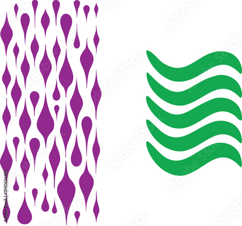 Purple wavy lines and green wavy lines on white background pattern