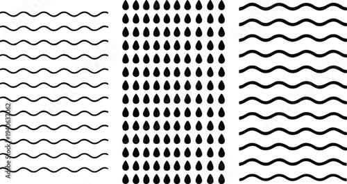Black and white abstract pattern with wavy lines and teardrop shapes