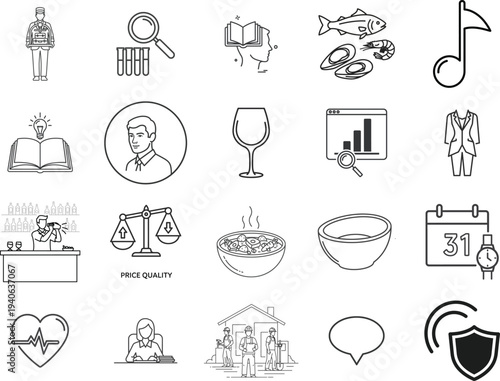 Diverse icons representing various professions and activities in daily life