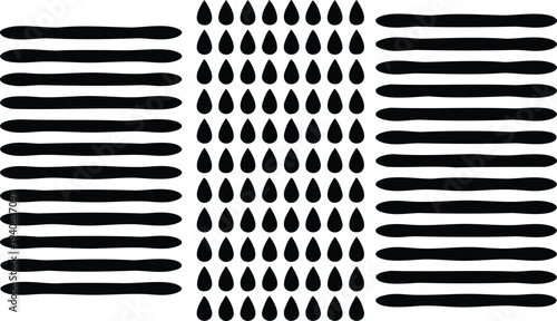 Black and white abstract lines and teardrop pattern teardrops