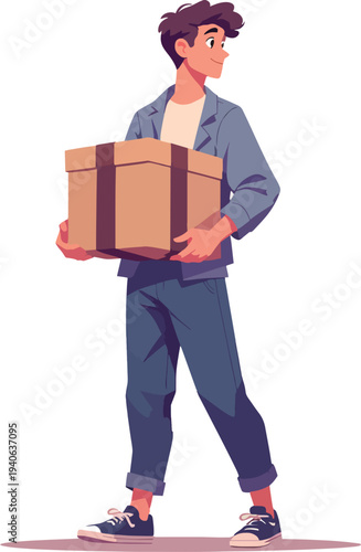 ragazzo trasloco di casa ufficio abitazione nuova vita vettoriale 