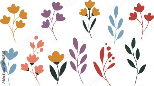 Seamless vector illustration of a nature pattern featuring red and yellow autumn leaves with colorful floral elements for a beautiful spring blossom wallpaper design