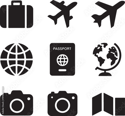Travel icons for international vacation and tourism