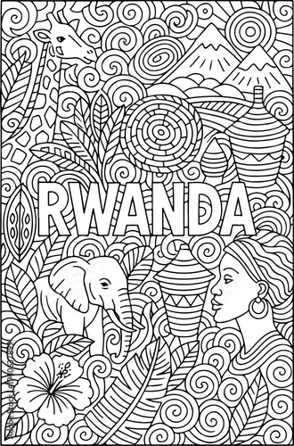 Rwanda hand drawn vector illustration doodle art line art coloring page for kids