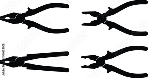 Pliers silhouette set featuring combination pliers and wire cutters for hardware tools manual work handyman equipment industrial repair maintenance and construction diy projects