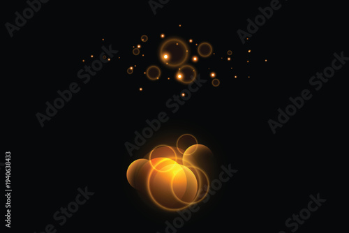 Golden light circles and bokeh effects vector