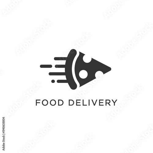 Bold fast moving pizza slice food delivery service logo design concept