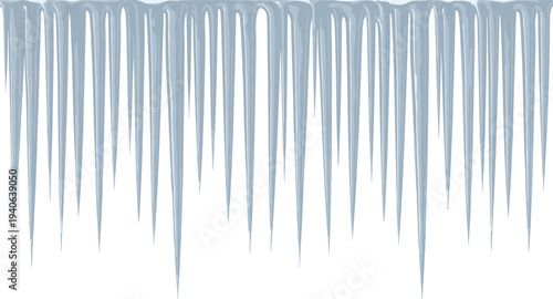 Realistic frozen icicle collection, long pointed ice formations, winter cold weather background, seasonal frost texture, natural frozen water decoration illustration