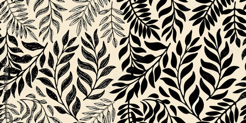 Botanical illustration of delicate leaves in a repeating pattern