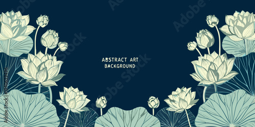 Elegant floral arrangement of lotus flowers on a dark teal background