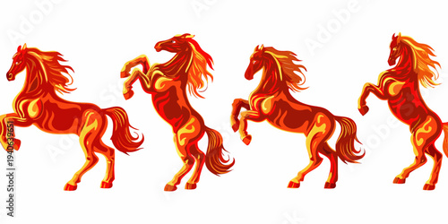 Fiery horses in dynamic poses a vibrant and stylized illustration