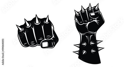 Two spiked fists black shapes against white dramatic silhouette