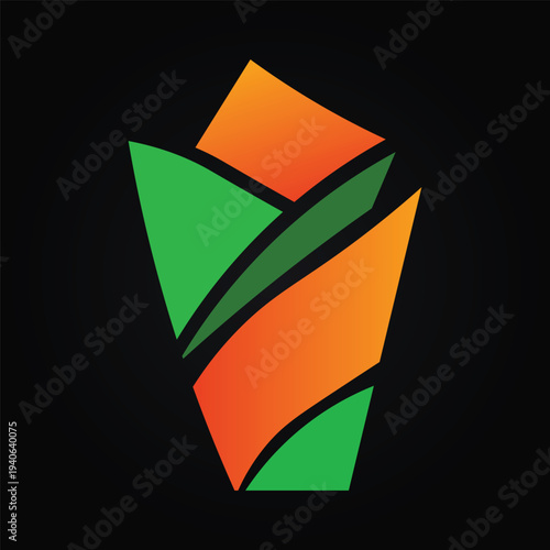 Modern abstract shawarma wrap logo icon with vibrant green and orange gradients for food branding.