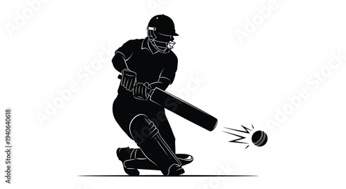 A cricket batsman powerfully hitting the ball in dynamic silhouette