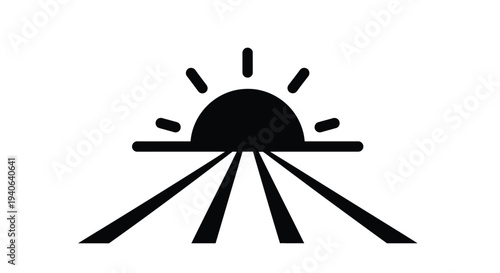 Minimalist sunburst design with a dark silhouette