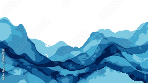 Vector abstract rendering of rolling blue mountains, with layered textures evoking a sense of depth and tranquility. A modern interpretation of natural formations.