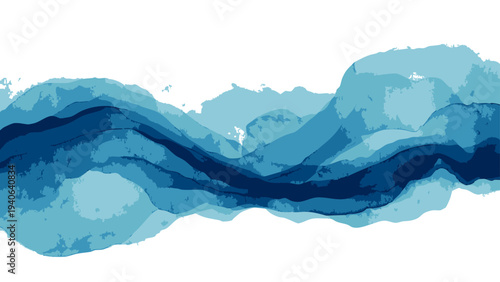 Vector serene watercolor painting evokes the movement and depth of the ocean, capturing the essence of the sea in a minimalist and evocative style.