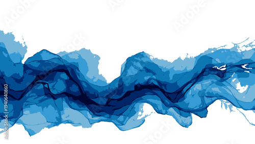 Vector abstract art, flowing blue ink, mimicking the dynamic movement of water, evoking a sense of tranquility.