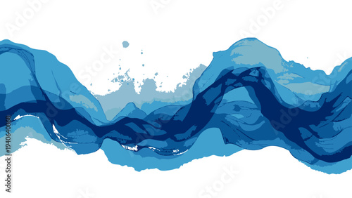 Vector Abstract watercolor depiction evoking the serene fluidity of water. The harmonious blend of blues paints a scene of dynamic motion and tranquility.