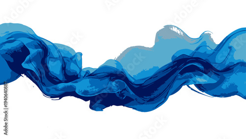 Vector captivating artwork of flowing, ethereal blue smoke, creating a mesmerizing dance of form and color, evokes a sense of serenity.