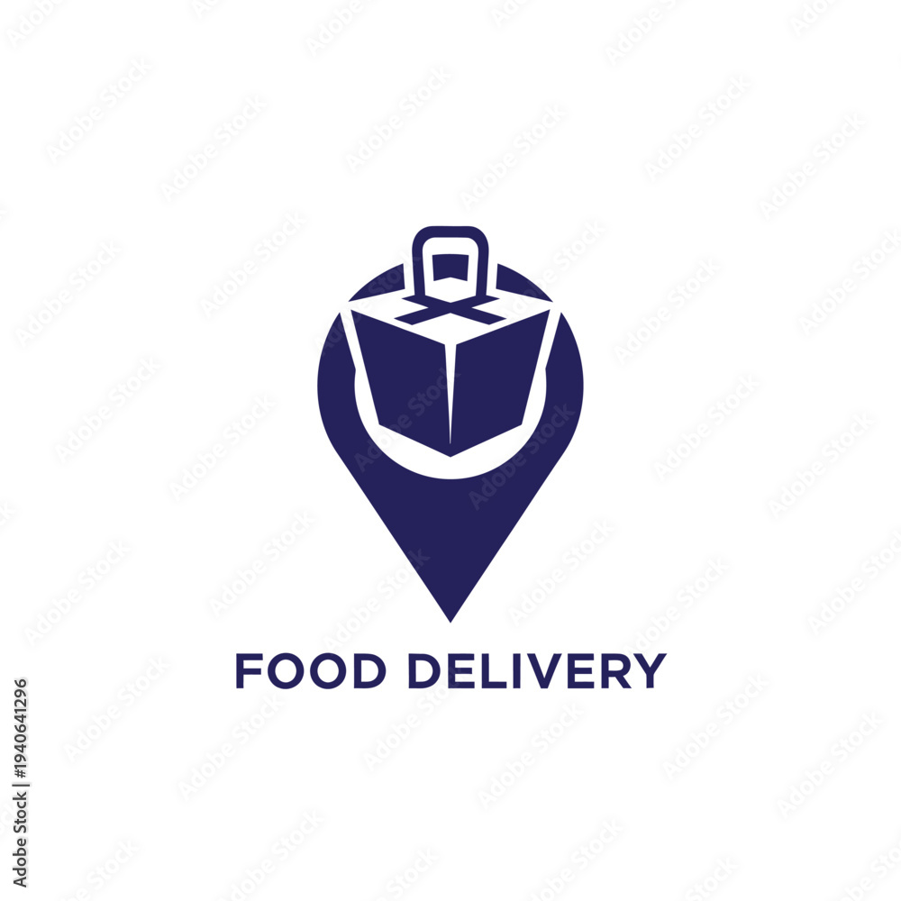 Fototapeta premium Food delivery map marker icon with open box for locating restaurants and meal pickup