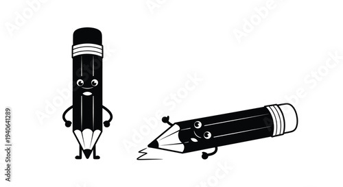 Two anthropomorphic pencils with faces a playful black silhouette