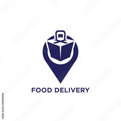 Food delivery map marker icon with open box for locating restaurants and meal pickup
