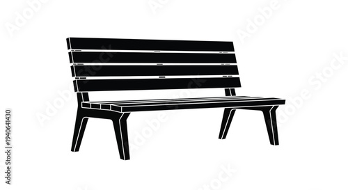 A minimalist black park bench design against a white background silhouette