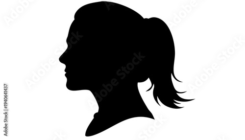 woman side face profile silhouette icon, long hair silhouette, transparent background
