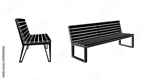 Modern outdoor furniture set including a chair and bench silhouette