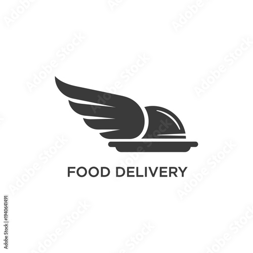Winged food cloche food delivery service icon restaurant and cafe fast delivery