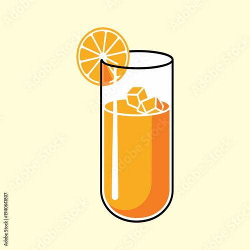 Calamansi Juice Vector Illustration of Iced Citrus Drink in Tall Glass with Orange Slice