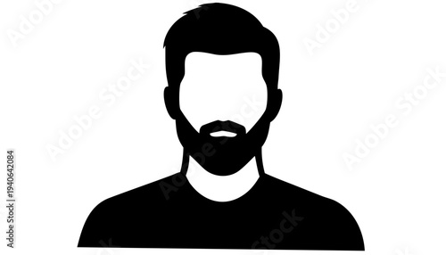bearded man user profile silhouette icon, simple black vector avatar, transparent background