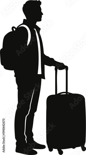 Person Standing with Suitcase Silhouette