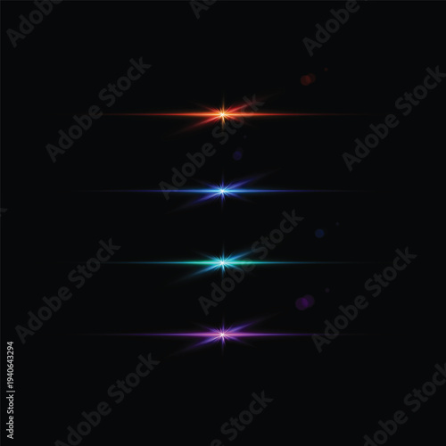Set of 4 colorful light burst effects vector