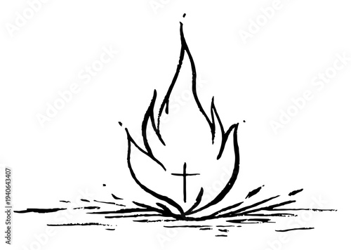 Spiritual flame symbol with a cross inside representing holy spirit or faith
